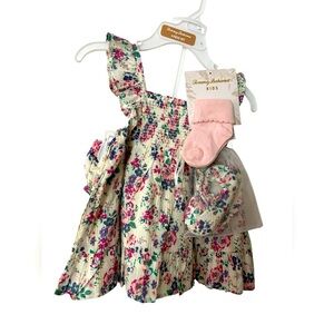 Tommy Bahama baby girl floral dress set with bloomers and shoes Size 3-6 mo NWT